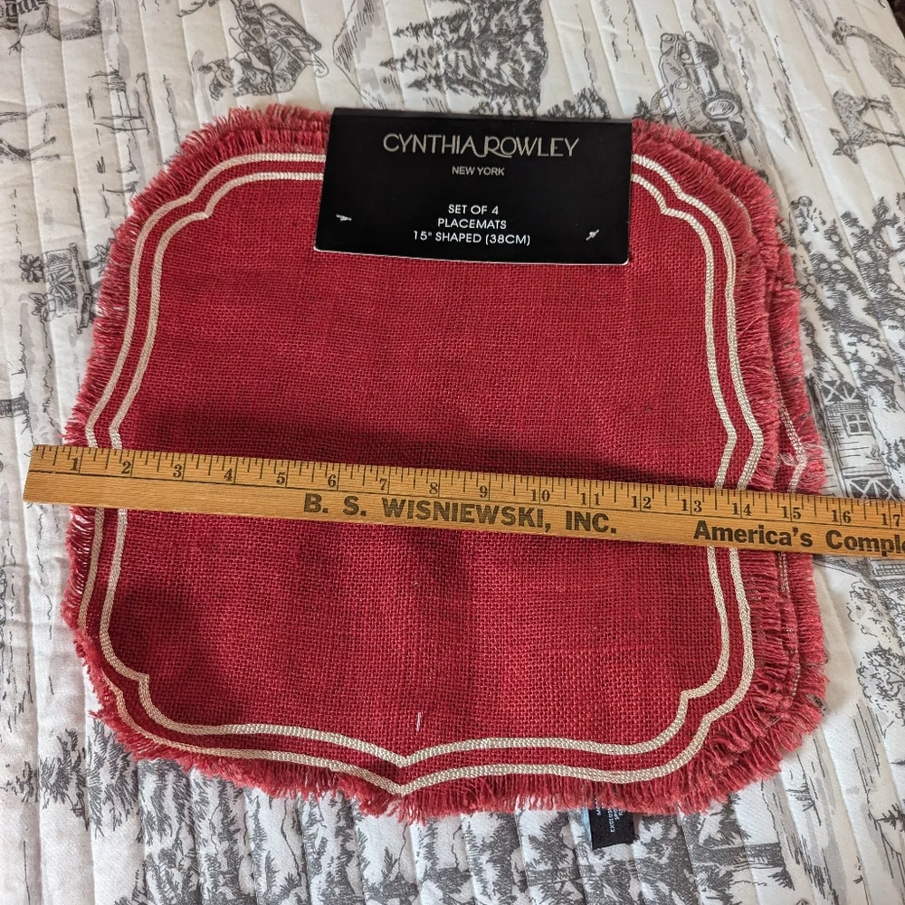 set of four Cynthia Rowley burlap red placemats